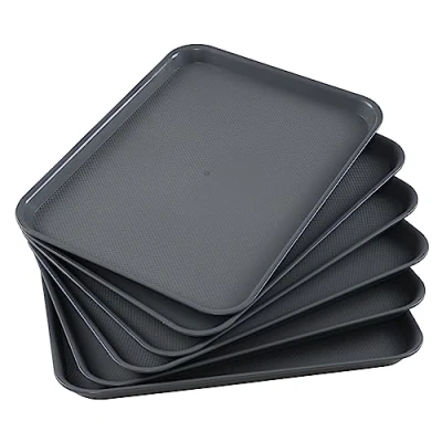 Image of Oymlclivisa 6 Packs Plastic Rectangle Serving Tray, Fast Food Deep Gray