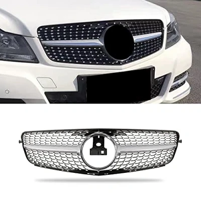 Image of SNA W204 Grill, Front Grille for Mercedes Benz 2008 2014 C class C300 C250 C350 (Chrome Diamond)