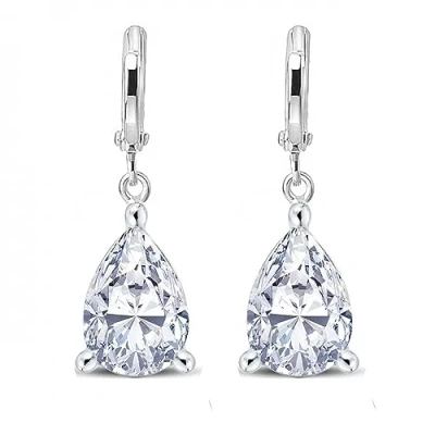 Image of Crystalline Azuria Women 18ct White Gold Plated Teardrops Zirconia Crystals Wedding Dangle Earrings