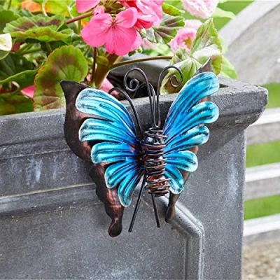 Image of Garden Mile Novelty Butterfly Pot Hanger Ornament Decoration Outdoor Indoor Hanging Gift Metal Hand Painted Decor
