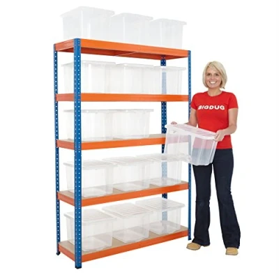 Image of BiGDUG 5 Level Steel Shelving Garage Storage Racking Boltless Mega Deal 178h x 120w 40d cm 3 Variations (15 Clear Boxes)