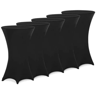 Image of Deuba® Pack of 5 Spandex Tablecloth High Table Slip Covers Tight, Fitted Set, Washable &amp; Wrinkle Resistant Elastic Stretch For Event Wedding Banquet Parties 80 85cm Diameter Black