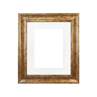 Image of FRAMES BY POST Scandi Antique Gold Picture Photo Frame with White Mount A1 Image Size A2 Plastic Glass