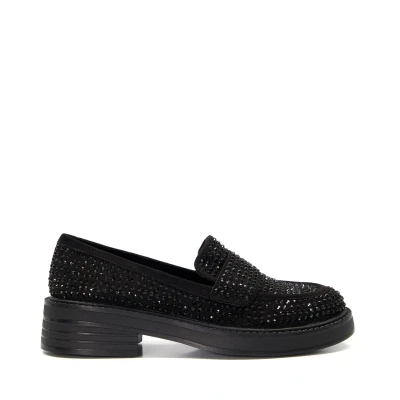 Image of Dune Ladies Glamor Chunky Embellished Studded Loafers Size UK 3 Flat Heel Black