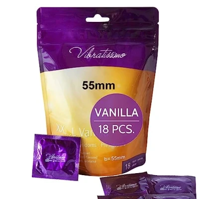 Image of VIBRATISSIMO XXL Vanilla Condoms 18 Pack I Premium with Aroma for Men Flavored Thin Wall Thickness &amp; Aromatized Feel w=55mm