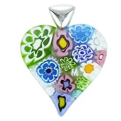 Image of GlassOfVenice Murano Glass Modern Millefiori Heart Pendant Pastels