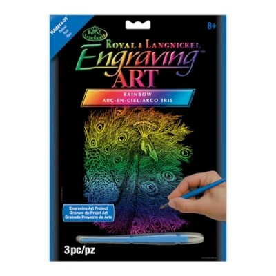 Image of Royal &amp; Langnickel Rainbow Engraving Art A4 Size Peacock Designed Painting Set