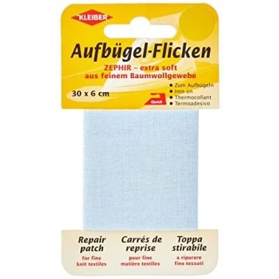 Image of Kleiber 30 x 6 cm Extra Soft Fine Cotton Iron On Repair Tape, Light Blue