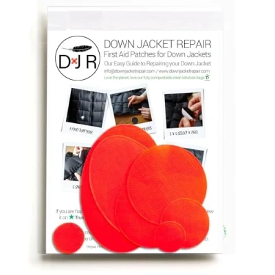Image of DOWN JACKET REPAIR PATCHES: Easy to Use, Pre Cut, Self Adhesive, Waterproof, Tear Resistant Ripstop Nylon Fabric for Repairing Clothing, Sleeping Bags, Tents, Outdoor Gear Fluro Orange