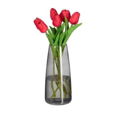 Image of Relaxdays Glass Flower Vase, 100%, Grey, 21.5 x 10 cm