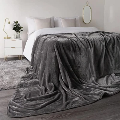 Image of Luxury Faux Fur Throw Over Sofa Bed Mink Soft Warm Fleece Blanket (Grey, Single 130cm x 170cm)