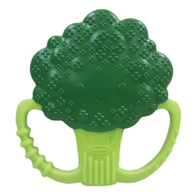 Image of Infantino Lil&#039; Nibbles Textured Silicone Baby Teether Sensory Exploration and Teething Relief with Easy to Hold Handles, Green Broccoli, 0+ Months