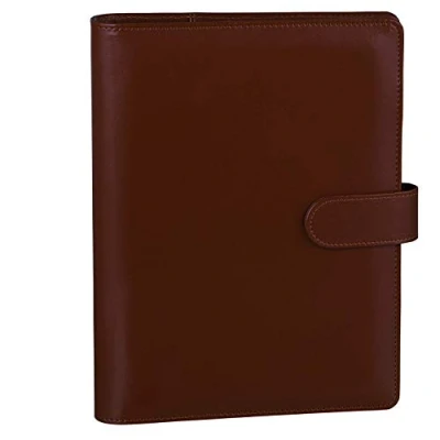 Image of HAUTOCO PU Leather A5 Binder, Ring Binder Budget Cover, Refillable 6 Notebook, Organiser for Refill Paper Insert Pages Office, School, and Travel, Brown