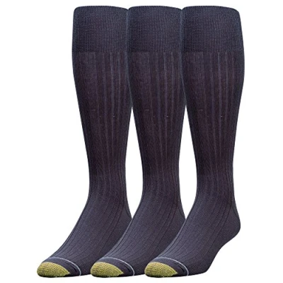 Image of Gold Toe Men&#039;s Mercerized Cotton Over the Calf Dress Socks (Pack of 3), Navy(Size: One Size)