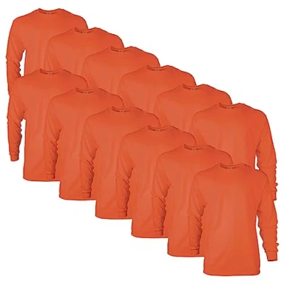 Image of Gildan Unisex&#039;s Ultra Cotton Long Sleeve T Shirt, Style G2400, Multipack, Orange (12 Pack), S (Pack of 12)