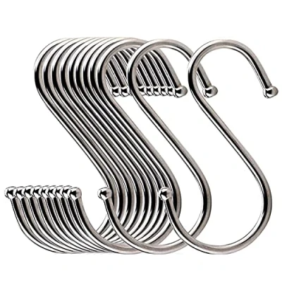 Image of 10PCS Stainless Steel S Hook Shaped Heavy Duty Hanging Sturdy Metal Hooks for Clothes &amp; Towel Hangers With Round Ball Ends Home Kitchen, Workshop, Office, Bathroom and Bedroom
