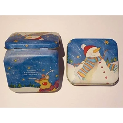 Image of Emma Ball Square Hinged Treat Tin Christmas Snowman with Red Hat Perfect Stocking Filler