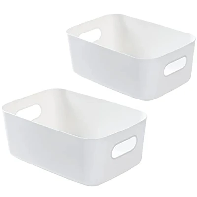 Image of Bgfuni 2pcs Plastic Storage Baskets, Boxes, Organizer Baskets with Handle, Studio Baskets,Small for Kitchen, Home,Office, Bathroom,20x14 x7.5cm(White)