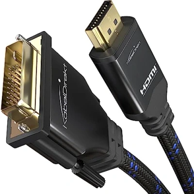 Image of HDMI DVI adapter cable with A.I.S. shielding and metal plugs 2m (bi directional DVI/HDMI monitor cable, connect device to or vice versa, Full HD, Nylon braided) by CableDirect
