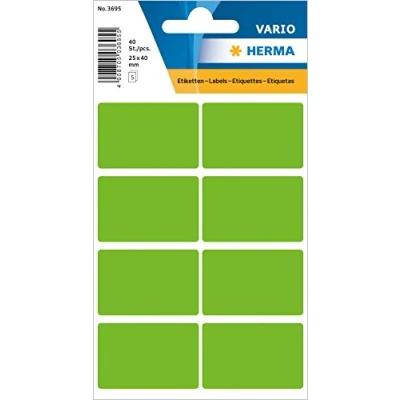 Image of HERMA Multi Purpose Labels, 8 Labels per Sheet, 5 Sheets, 25 x 40 mm, Self Adhesive Stickers, Blank Sticky for Office Kitchen Home, Green