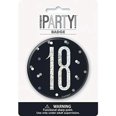 Image of Unique 83506 Black Round Prismatic 18th Birthday Badge 1 Pc, Age 18