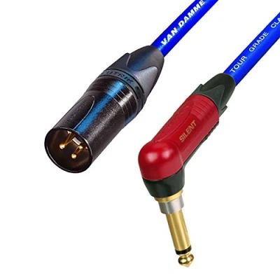 Image of Van Damme SILENT Mono Jack to Male XLR lead. Neutrik Guitar/Di/Mixer Cable (6m, Blue)