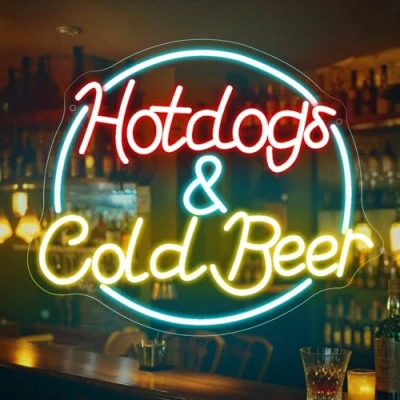 Image of Hotdogs Cold Neon Sign, LED Dimmable Hotdog Light for Wall Decor, Up Signs USB Powered Bar Club Gaming Room Home Wedding Birthday Party