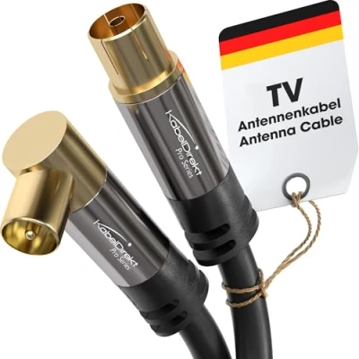 Image of CableDirect 4K aerial cable, TV cable straight/90 angled connector with break proof metal plugs for digital &amp; analogue 1m (straight female to male DVB C, T, S)