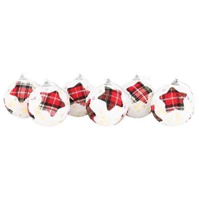 Image of Christmas Concepts® Pack Of 6 Tartan Design Baubles Luxury Decorations (STAR)