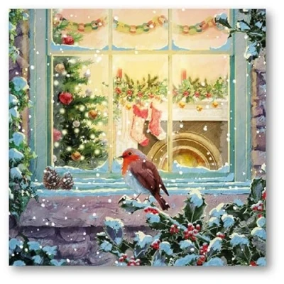 Image of Museums &amp; Galleries Charity Christmas Cards Cosy Cottage Robin Eco Friendly Recyclable Pack of 8