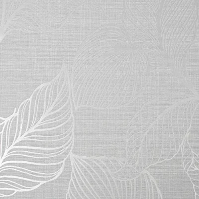 Image of Boutique Moonstone Royal Palm Tropical Wallpaper Paste The Wall Silver &amp; Cream Traditional Metallic Leaved Design Suitable for Any Room Feature or 4