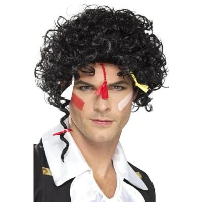 Image of Smiffys 80s New Romantic Wig, Black , 1980&#039;s Fancy Dress, 1980s Dress Up Wigs