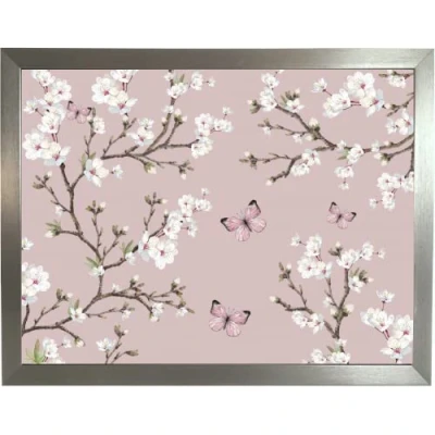 Image of Floral Lap Tray: Bean Bag Tray with cushion, Laptop Desk, Padded Eating Table (Cherry Blossom Flowers Silver Frame)