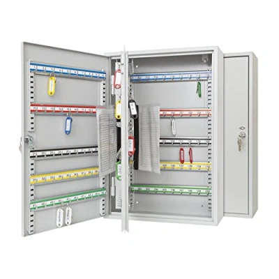 Image of Wedo 10272037X Key Cabinet for 200 Hooks, Powder Coated Sheet Steel, 38 x 14 55 cm, Safety Lock Including 2 Keys, Hook Rail Individually Adjustable) Light Grey