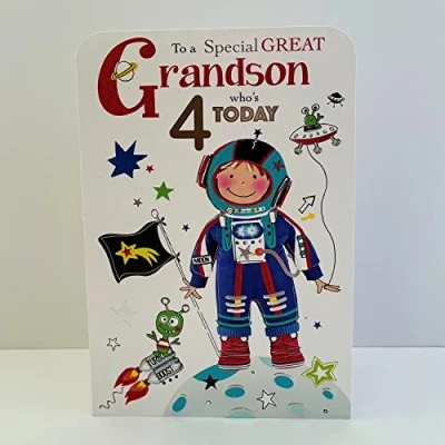 Image of Jonny Javelin Special Great Grandson Age Who&#039;s 4 Today Birthday Card Spaceman