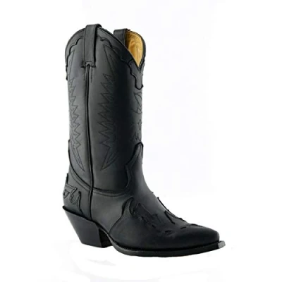 Image of Grinders Arizona HI Unisex Black Leather Cuban Heeled Western Cowboy Dancing Boots 12
