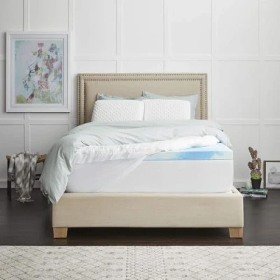 Image of SEALY 4&quot; SealyChill™ Gel + Comfort Memory Foam Mattress Topper with Pillowtop Washable Allergen Resistant Cover, Queen (F02 00161 QN0), White