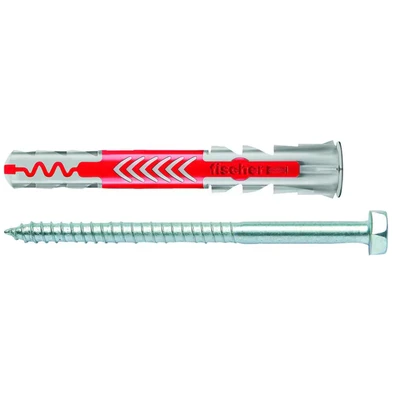 Image of fischer 538247 DUOPOWER Wall Plugs and Screws, Grey/Red, 10 x 80 mm, Set of