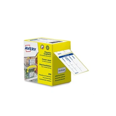 Image of AVERY Roll of 200 pre Printed Food Safe Freezer Labels for Restaurants or Homes 65 x 35 mm