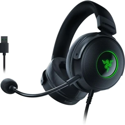 Image of Razer Kraken V3 HyperSense Wired USB Gaming Headset w/Haptic Technology: Triforce Titanium 50mm Drivers THX Spatial Audio Hybrid Fabric &amp; Leatherette Memory Foam Cushions Detachable Mic