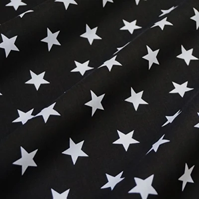 Image of Black Printed Polycotton Fabric with White Stars (Per Metre)