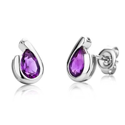 Image of Miore Ladies 9ct White Gold Pear shape Amethyst Bezel Earrings MG9245E