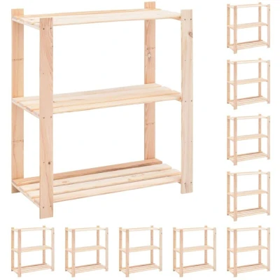 Image of vidaXL 3 Tier Storage Racks 10 pcs 80x38x90 cm Solid Pinewood 150 kg