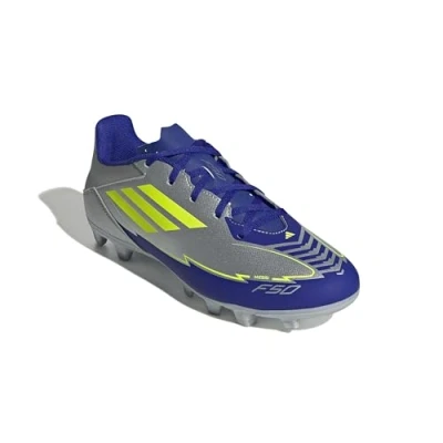 Image of adidas Unisex F50 Club Football Boots FG/MG, Silver met./Solar Yellow/Lucid Blue, 10.5 UK