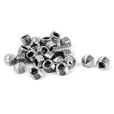 Image of sourcingmap M6 x 5mm Cone Point Hex Socket Set Grub Screw Silver Tone 25 Pcs
