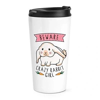 Image of Beware Crazy Rabbit Girl Travel Mug Cup