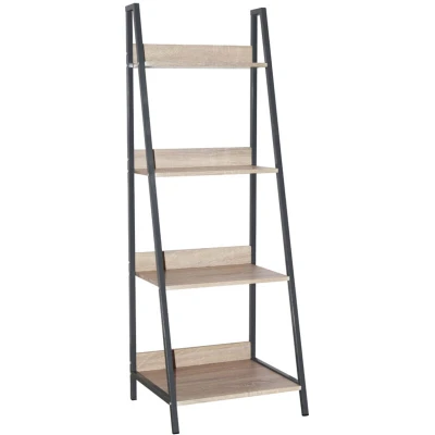 Image of Core Products Loft Home Office Ladder Bookcase Unit with Oak Effect and Grey Metal Frames