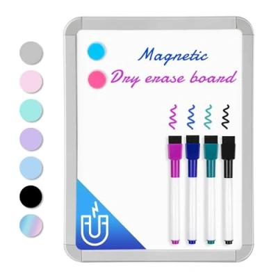 Image of VUSIGN Small White Board Dry Erase, 216 x 280 mm Magnetic Erase Board, Mini Whiteboard with Markers for Kids, Students, Fridge, Wall, Locker, Grey