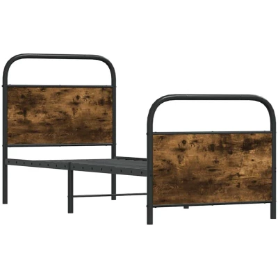 Image of vidaXL Bed Frame Smoked Oak Single with Headboard and Metal Construction for Bedroom 80x200 cm Compatible