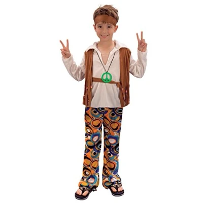 Image of Boys 4 Pc 1960s 1970s Hippie Hippy Festival Fancy Dress Costume Outfit 14 years (7 9 years)